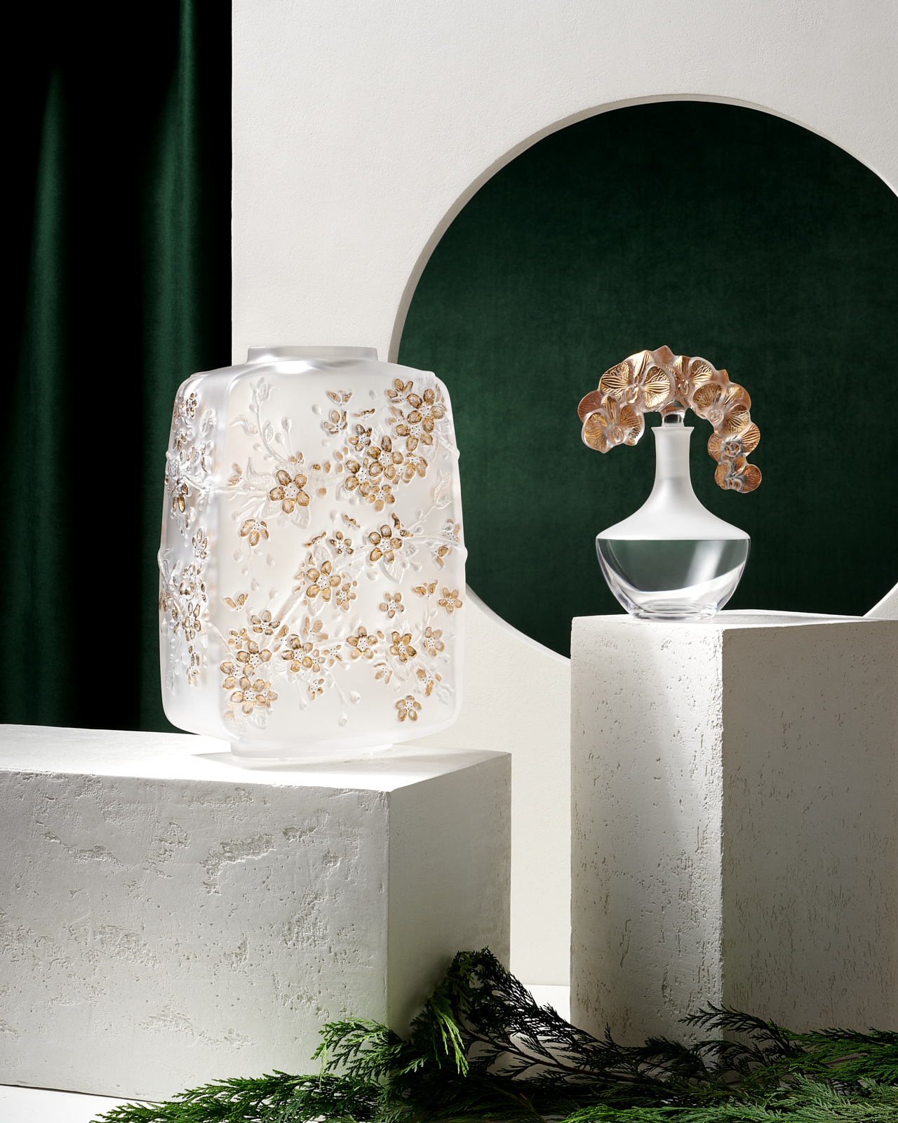 Lalique FLEURS DE CERISIER VASE Decanter For Neiman Marcus Catalog Look Book by Matthew Roharik Luxury Product Photographer Los Angeles